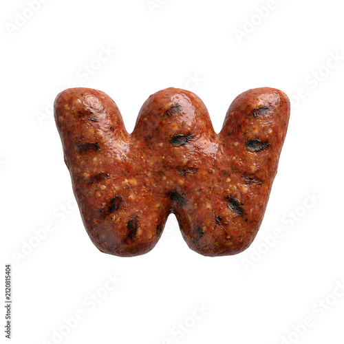 Merguez sausage letter W - Lower-case Barbecue font isolated on white background. Perfect alphabet for creative illustrations related to Barbecue, Grilled meat, oriental cuisine...