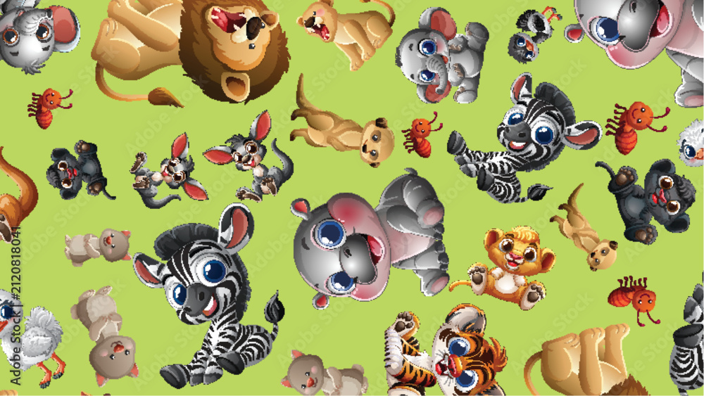 Obraz premium Seamless Vector Pattern of Cute Cartoon African Safari Animals