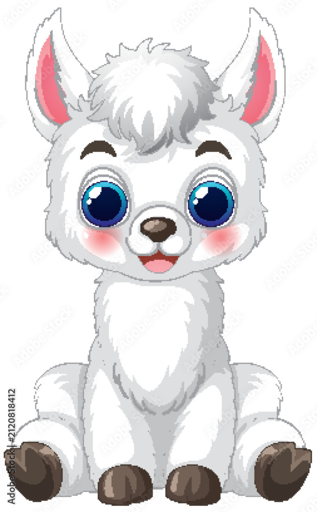 Fototapeta premium Cute White Baby Llama Vector Illustration Sitting on White Background