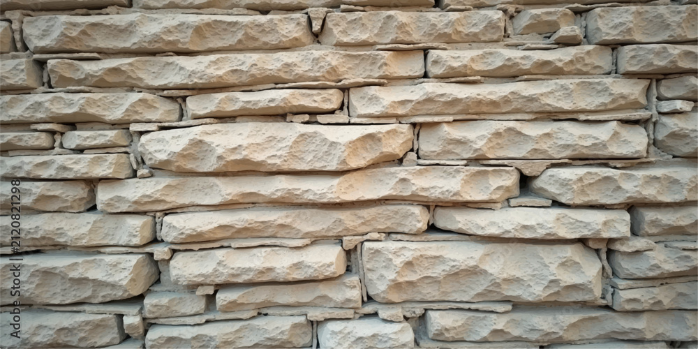 Fototapeta premium Beige stone veneer wall texture background with stacked sandstone bricks for modern architectural design