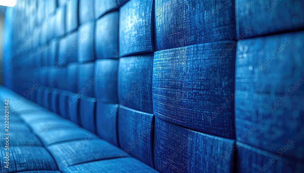 Naklejka premium Close-up view of a textured blue quilted wall paneling.