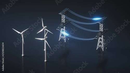 Wind turbine machine with wind power concept, 3d rendering.