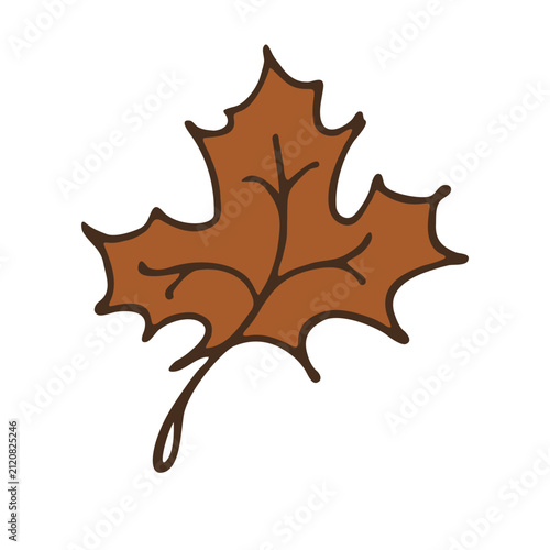 Minimalist Brown Maple Leaf Illustration, Simple Hand-Drawn Autumn Botanical Icon with Clean Outlines on a White Background for Seasonal Design Projects