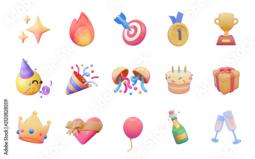 set 3d achievement and party celebration icon set illustration