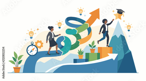 Business journey to success with growth ideas and graduation