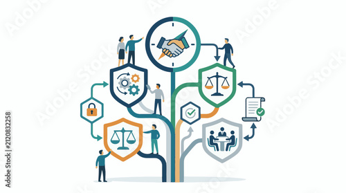 Business legal framework and processes represented by icons and people