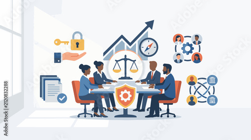 Business meeting about strategy law security and collaboration