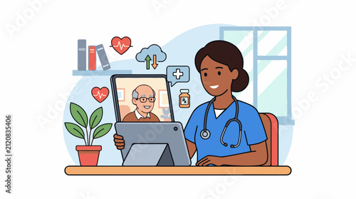 Nurse consults with patient remotely via tablet doctor patient connection