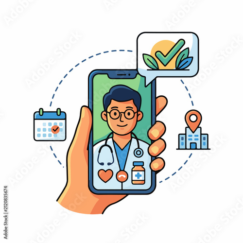 Online medical consultation via smartphone with doctor calendar and hospital