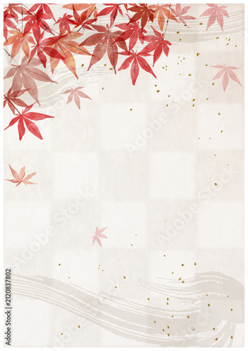 紅葉と和紙背景