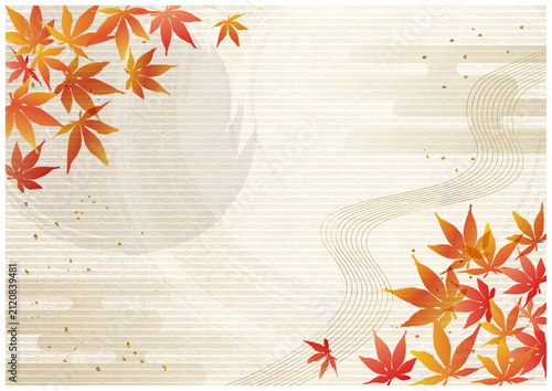 紅葉と和紙背景