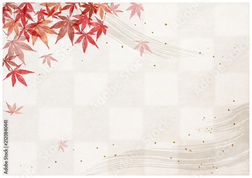 紅葉と和紙背景