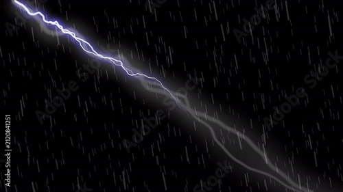 Lightning Strike with Heavy Rain Animation on Black Background .Thunderstorm with Lightning Flash and Heavy Rain Motion Graphic .Rainy Night Sky Animation in Full HD