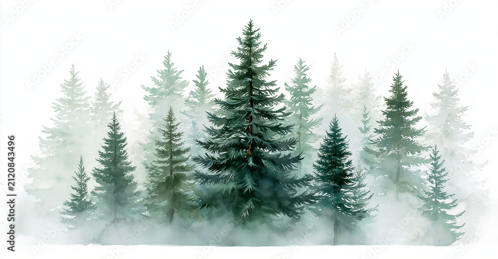 Fototapeta premium a simple and delicate watercolor painting of a pine forest