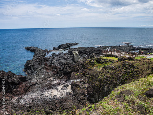 Basalt Lava Coast and Viewing Deck at Seopjikoji, Jeju Island