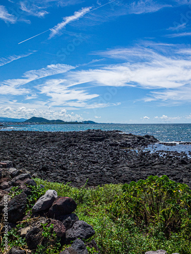 Coastal Walkway and Basalt Shore near Mungae Hangari in Jocheon, Jeju Island, South Korea