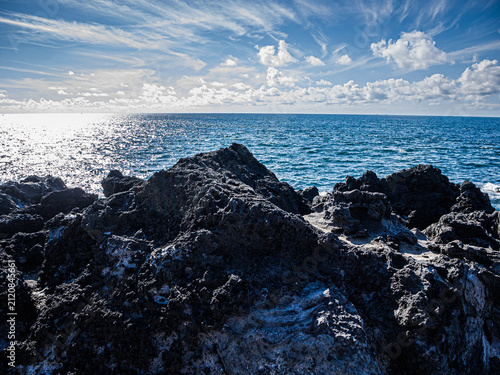 Volcanic Basalt Rocks Along the Coast of Jeju City, Jeju Island, South Korea