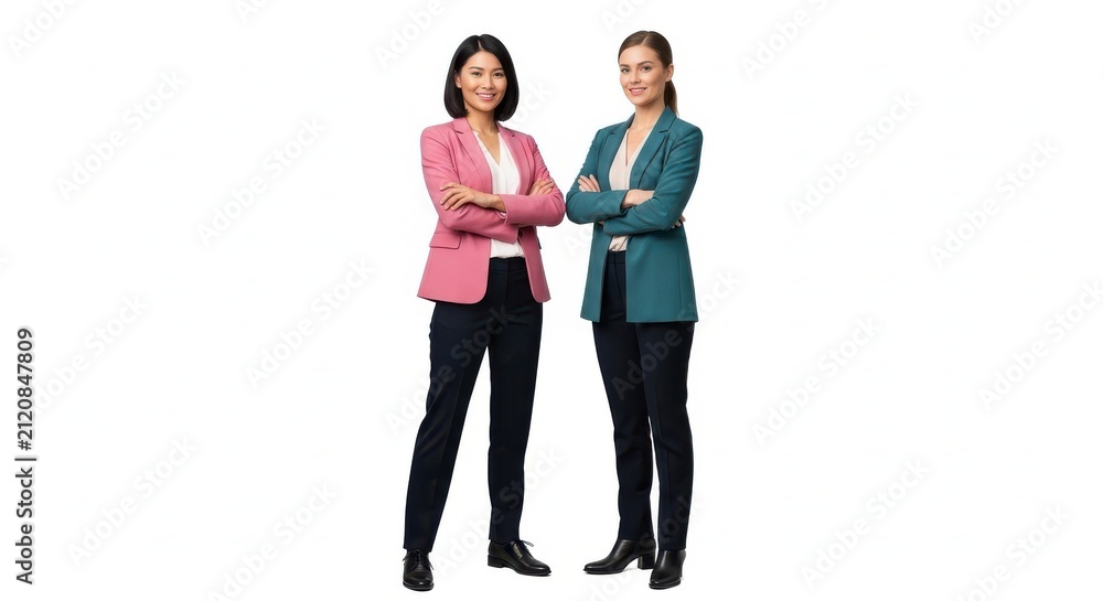 Fototapeta premium Two professional women standing with arms crossed smiling