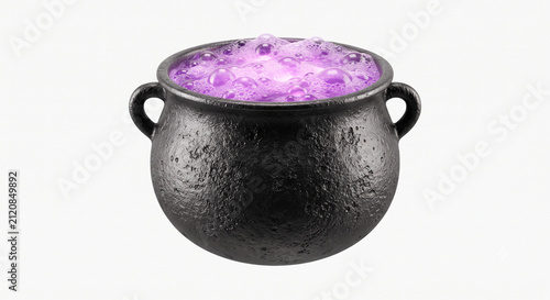 Bubbling cauldron with magical potion and transparent background