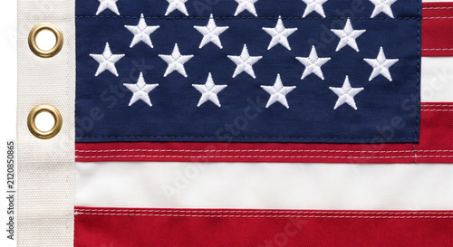 Woven textile fabric with star and stripe pattern detail