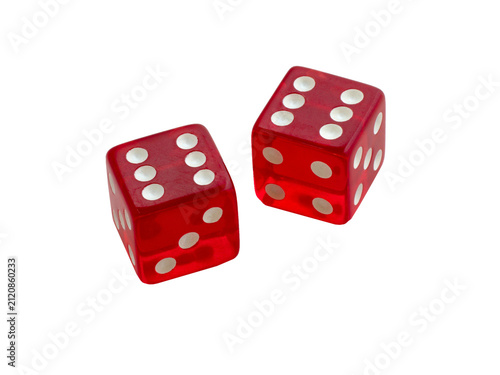 Photography Two red gambling dice concept of luck, chance, and probability isolated on trans