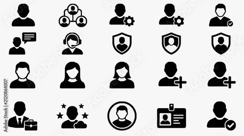 Corporate Icons Set Black and White Silhouette Illustrations of Professional Roles and Actions with high quality professional line art symbols for modern creative design and digital branding projects