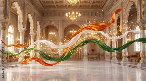 Elegant Indian Flag Silk Ribbons in Grand Palace Hall