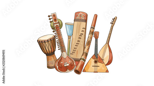 Traditional musical instruments on display.