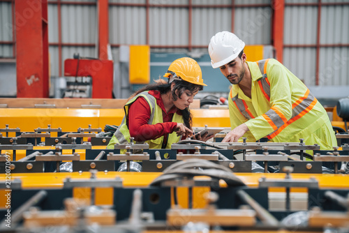 Industrial Technicians Collaborate in Metal Factory Environment