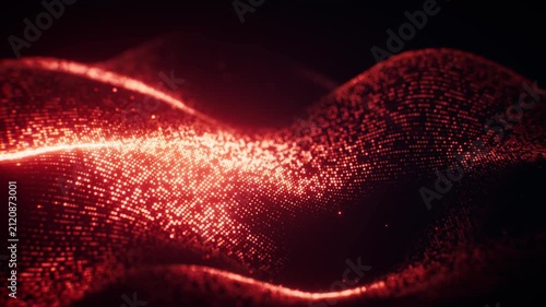 Flowing red wave particles background, 3d rendering.