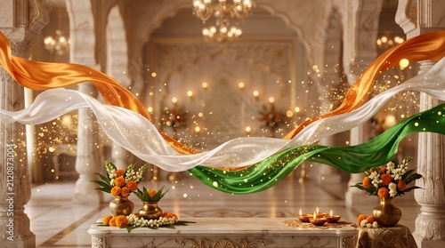 Luxury Indian Tricolor Decoration in Palace Interior for Independence Day
