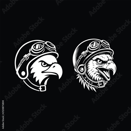 illustration of the eagle head wering a helmet	