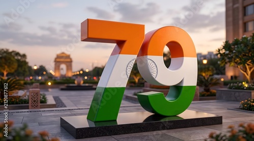 3D Indian Tricolor Number 79 at India Gate for Independence Day