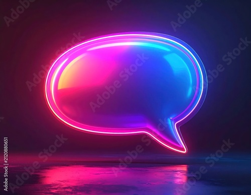 Glowing neon pink and blue digital speech bubble icon.