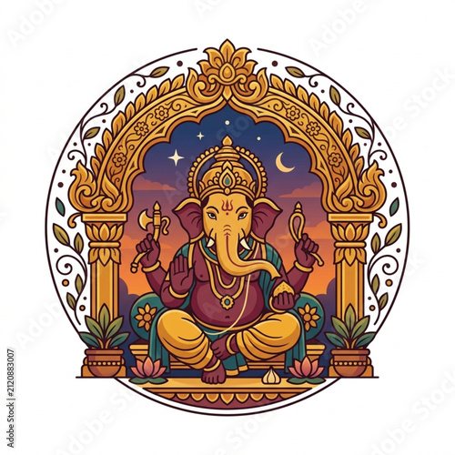 Foto Colorful Hindu God Ganesha in Ornate Archway Design.