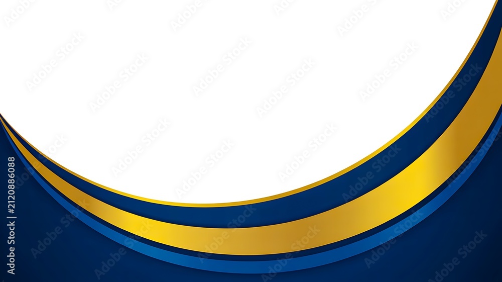 Obraz premium Abstract blue and gold curved wave design on a clean white background