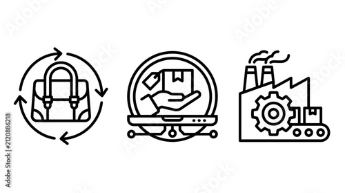 Supply chain and global logistics workflow icons with briefcase logistics delivery shipping manufacturing business technology workflow optimization technical performance machinery commerce