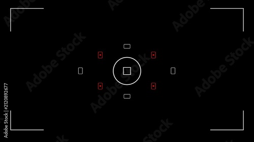 SLR camera viewfinder focusing and shooting animation, alpha channel	