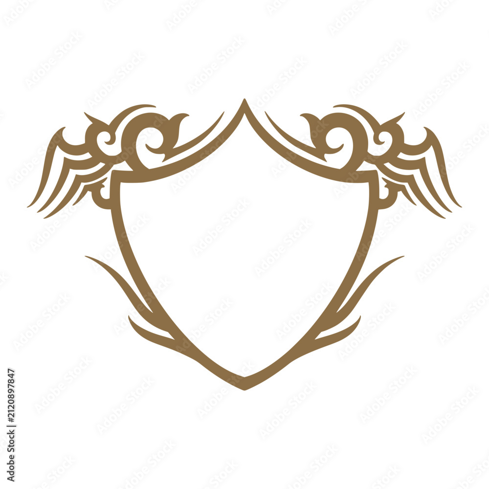 Fototapeta premium Golden Shield Emblem with Wings Illustration 