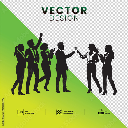 Business People Silhouette Celebrating Success – Corporate Team Party Vector Illustration Isolated on Transparent Background

