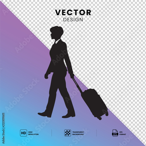 Businesswoman Silhouette Walking with Luggage Bag – Professional Vector Illustration

