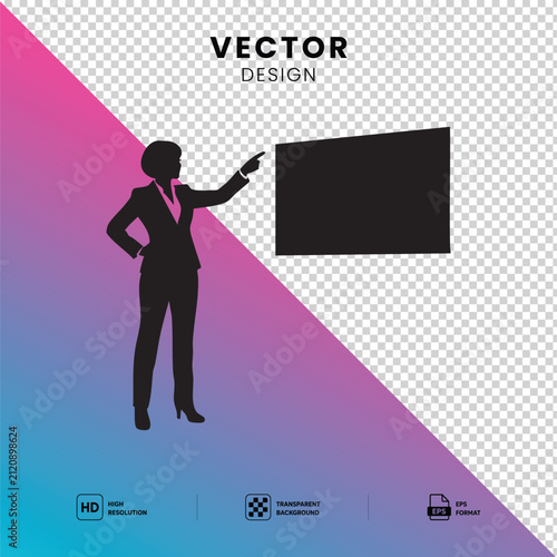 Businesswoman Pointing at Presentation Board Silhouette – Corporate Vector Illustration


