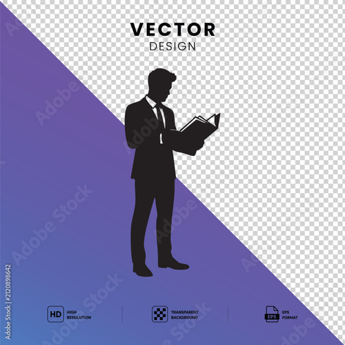 Businessman Silhouette Reading Document – Professional Corporate Vector Illustration

