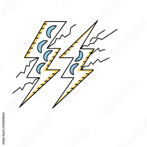 Two Lightning Bolts with Crescent Moons