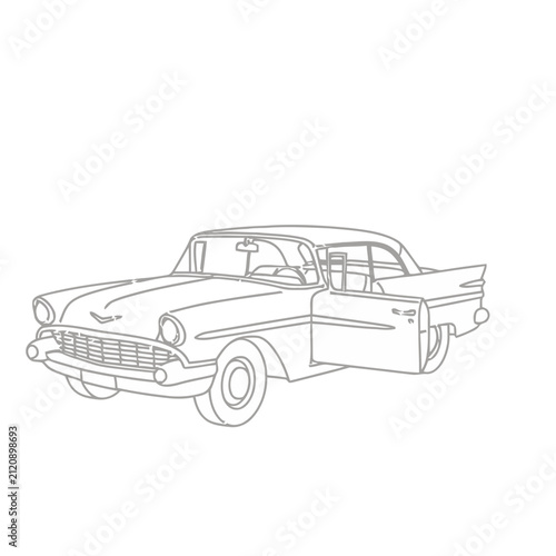 Vintage car outline with open door