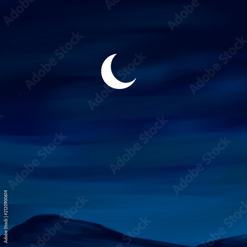Simple moon sky and mountain landscape 