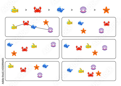 Connect the Pattern Worksheet with Submarine, Crab and Whale