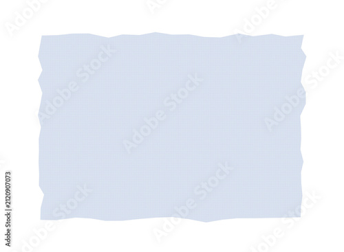 Rectangular piece of blue grid paper with torn uneven edges isolated on transparent background for creative design