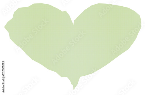 Heart shaped light green grid paper cutout with rough torn edges isolated on transparent background