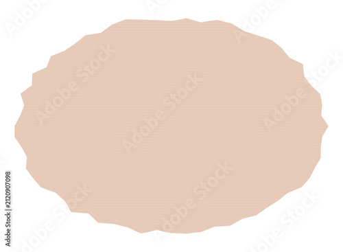 Oval shaped light peach grid paper cutout with irregular torn edges isolated on transparent background